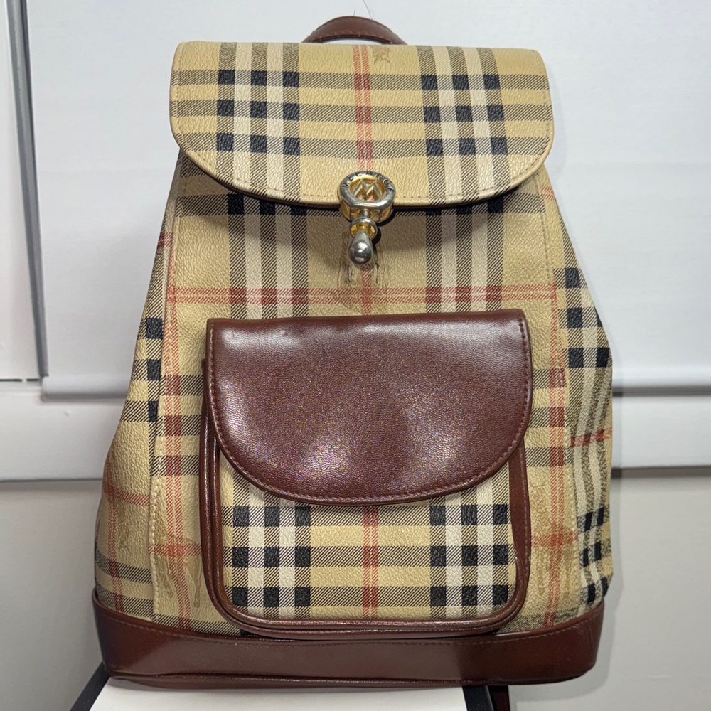 Melange Checkered Tan and Brown Backpack